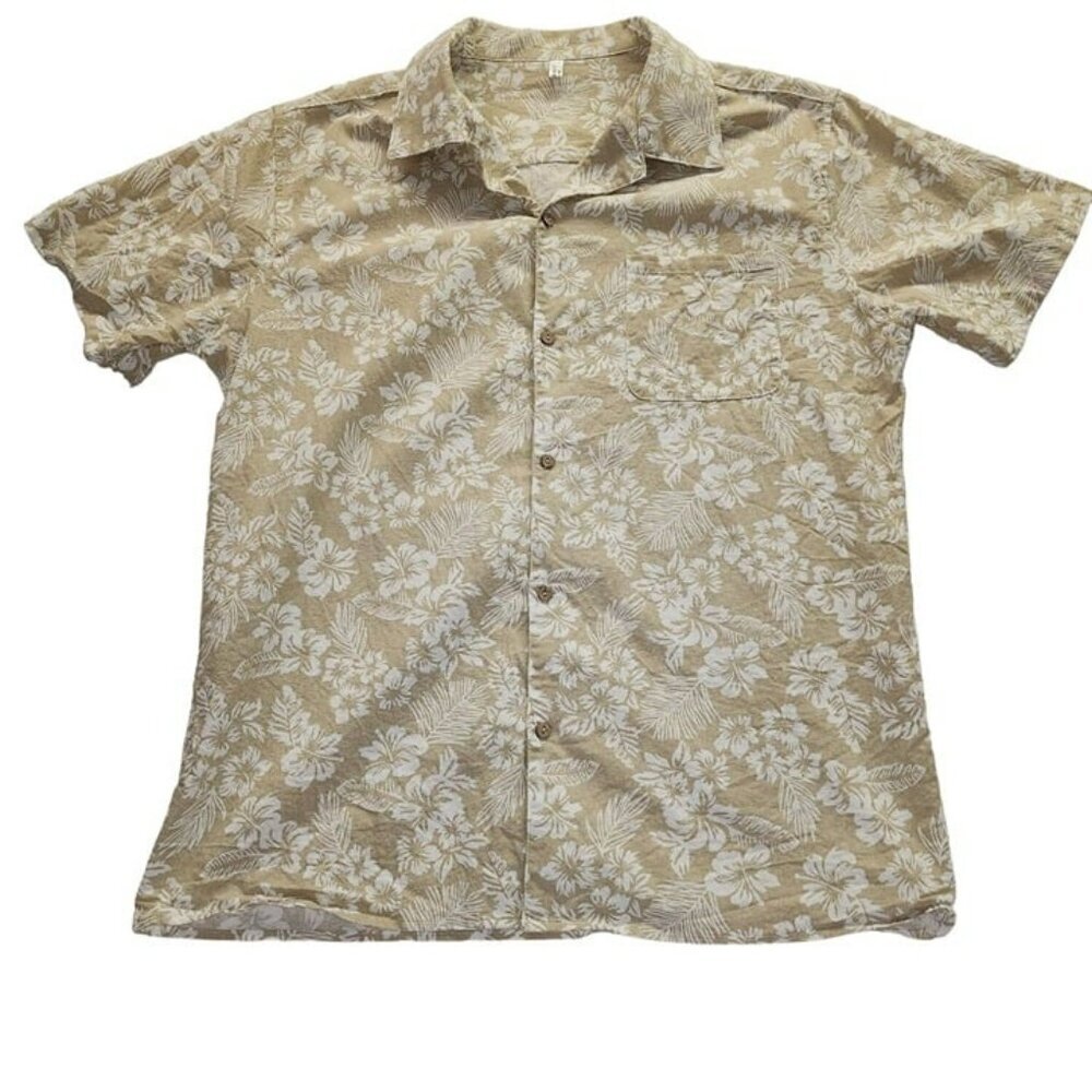 Coofandy L Hawaiian Aloha Shirt ‎ Tan/Cream  Men's Resortwear
